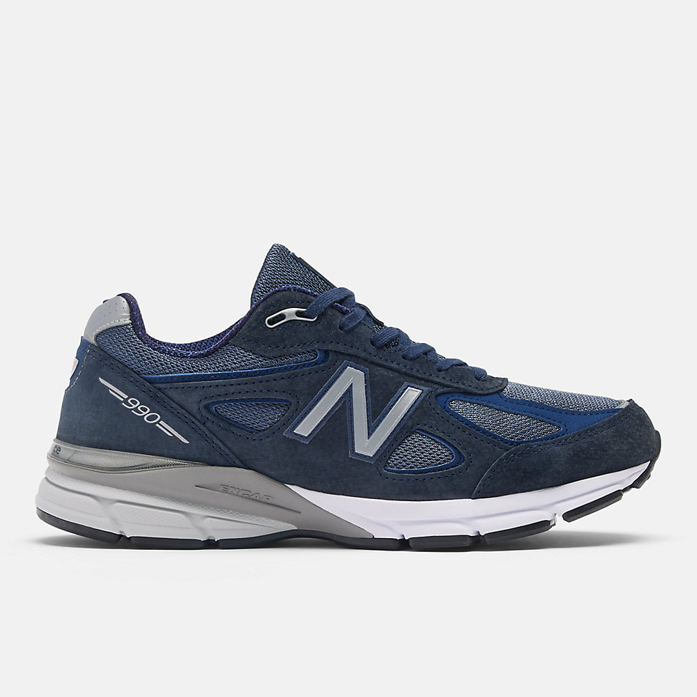 New Balance Made in USA 990v4 Shoes Navy with Silver